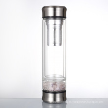 Botella de infusor de agua de cristal de doble pared cristalina coloreada superior al por mayor de piedras preciosas